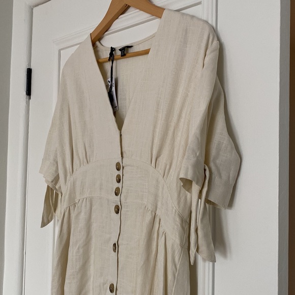Medium cream Buffalo David Bitton v-neck linen button up dress - Picture 3 of 8